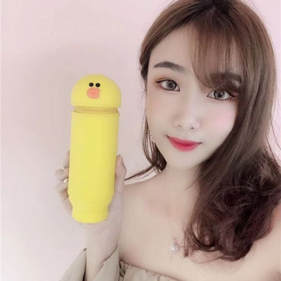 韩国line布朗熊卡通立体硅胶笔筒可伸缩笔袋大容量铅笔文具收纳盒 莎莉鸡直笔筒 带盒子包装(送3只笔)