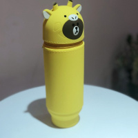 韩国line布朗熊卡通立体硅胶笔筒可伸缩笔袋大容量铅笔文具收纳盒 长劲鹿直笔筒 透明袋子(送3只熊笔)