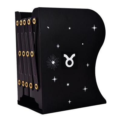 十二星座大号可伸缩书立架创意简约学生书架书夹简易金属折叠收纳 金牛座(黑色款)