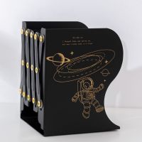 可伸缩书立架学生用折叠书夹简约创意少女心高中生简易桌上放书架 黑色-遨游宇宙(加大号)