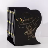 可伸缩书立架学生用折叠书夹简约创意少女心高中生简易桌上放书架 黑色-遨游宇宙(加大号)
