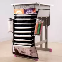 学生课桌神器挂书袋大容量加厚款书本收纳袋书挂袋多功能书立挂架 黑色熊(带绕桌防滑带子)