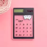 环保太阳能透明卡片韩版创意迷你薄时尚可爱卡携触摸小计算器 黑底倒着走的猫