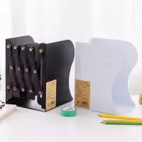 可伸缩书立架学生用创意简约铁书立书夹书靠书挡折叠收纳书架 黑色+米色(无印风)