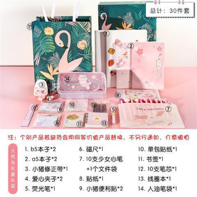文具套装礼盒韩国少女心创意学习用品精美大礼包初中高中学生 火烈鸟礼盒礼袋版