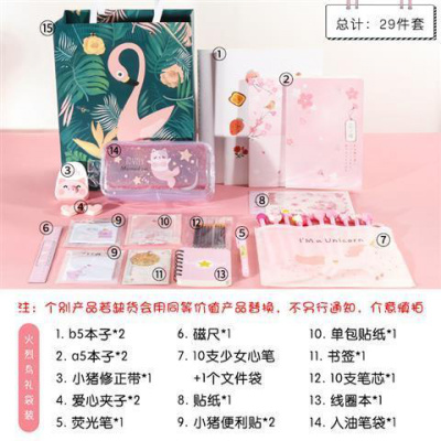 文具套装礼盒韩国少女心创意学习用品精美大礼包初中高中学生 火烈鸟礼袋版