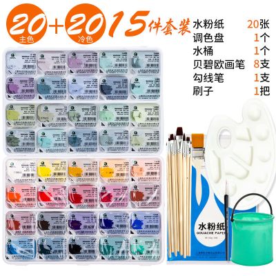 果冻水粉颜料套装初学者艺考水粉画套装54色20色广告画颜料 20色主色+20色冷色[15件套]