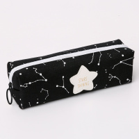 韩版简约帆布铅笔袋创意大容量男生女生文具盒小学生初中学生笔袋 成语故事方形-黑 笔袋+小学生套餐