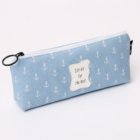 韩版简约帆布铅笔袋创意大容量男生女生文具盒小学生初中学生笔袋 成语故事倒梯-蓝 笔袋+亮皮笔袋蓝白灰三色可备注