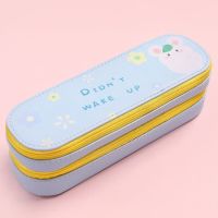 多功能初中笔袋女简约isn潮大容量帆布双层笔盒初中小学生文具盒 双层款-仓鼠小花蓝色 +4支少女心学霸笔
