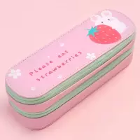 多功能初中笔袋女简约isn潮大容量帆布双层笔盒初中小学生文具盒 双层款-仓鼠草莓粉色 +4支少女心学霸笔