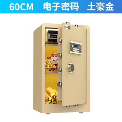 全钢保险箱柜入墙家用小型防盗衣柜隐形指纹密码保管箱报警保险柜 高60宽39深34cm 土豪金(电子密码+钥匙)