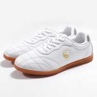 真牛皮春夏季真皮透气太极鞋女 牛筋底太极拳武术练功鞋 运动鞋男 白色阴阳鱼 44