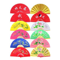 太极扇功夫扇竹骨塑料骨响扇武术表演早练功金红色龙凤牡丹阴阳扇