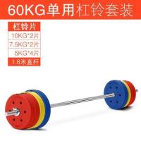 环保杠铃套装 家用健身器材包胶哑铃组合两用杠铃片举重深蹲直杆|60公斤单用杠铃