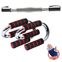 健身器材套装男家用体育用品多功能胸肌训练锻炼臂力棒拉力臂力器|电镀棒(黑色)+电镀红俯卧撑+手套 50公斤