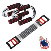 健身器材套装男家用体育用品多功能胸肌训练锻炼臂力棒拉力臂力器|电镀红俯卧撑+标准黑红+手套 30公斤