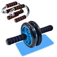 健身器材套装男家用体育用品多功能胸肌训练锻炼臂力棒拉力臂力器|豪华轮蓝+电镀红俯卧撑+跪垫手套 50公斤