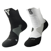 欧文球袜篮球袜实战中筒女毛巾底加厚科比库里精英专业运动袜子男|2双装,KB黑+欧文白 均码