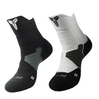 欧文球袜篮球袜实战中筒女毛巾底加厚科比库里精英专业运动袜子男|2双装,KB白+KB黑 均码