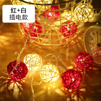 小彩灯闪灯串灯满天星藤球灯网红少女心房间卧室布置装饰灯星星灯|插电款[暖白+红]5米20灯一藤球