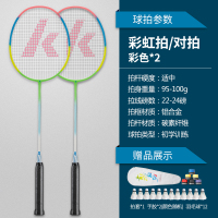 羽毛球拍双拍全碳素耐用型超轻成人单拍羽毛球球拍套装|[彩虹对拍]彩色(送手胶+送12只球+拍套) 成品拍