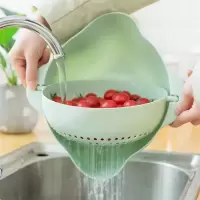 厨房家用洗菜神器双层旋转沥水篮洗菜盆塑料盆沥水盆水果盘淘米盆|麦纤维大号青柠绿(加厚款)