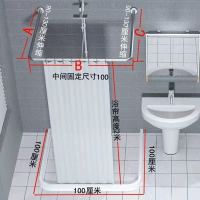 免打孔u型浴帘杆套装浴室洗澡防水磁性浴帘卫生间淋浴房隔断挂|U型100*100*100+磁挡水条 大方格[防水加厚涤纶]