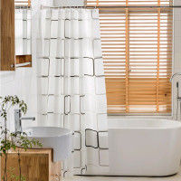 卫生间防水防霉浴帘布套装浴室窗帘淋浴房保暖加厚门帘子厕所挂帘|大方格 单帘150宽+180高+环