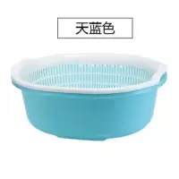 加大号双层洗菜筐厨房加厚果蔬漏水盆筛子沥水篮塑料洗菜篮水果篮|天蓝色