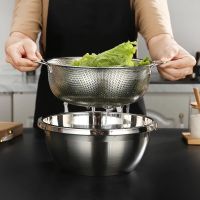 厨房加厚不锈钢沥水篮洗菜篮圆形水果淘米篮洗米筛漏盆果蔬过滤篮|25.5沥水篮+28斗盆[推荐]
