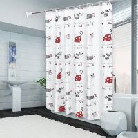 浴帘浴帘杆弧形磁性套装免打孔卫生间隔断帘浴室防水布淋浴房挂|卡通猫(配黑色弧形杆) C款+磁帘宽240*200高