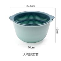 塑料双层洗菜篮沥水篮 厨房洗菜篮子家用多功能圆形洗菜盆水果篮|大号圆形浅深蓝(2件套)