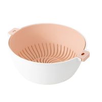 双层网红水果盆沥水篮创意厨房漏水淘菜盆洗水果圆形洗菜篮子|粉色 [大中小三件套](随机颜色)