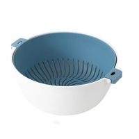 双层网红水果盆沥水篮创意厨房漏水淘菜盆洗水果圆形洗菜篮子|深蓝 中号(19.5*22.0*8.5)