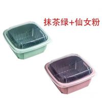 双层沥水保鲜盒冰箱多功能家用厨房蔬菜水果沥水篮塑料洗菜盆带盖|仙女粉+抹茶绿[2个装] 多功能双层沥水篮