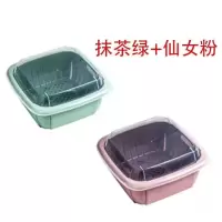 双层沥水保鲜盒冰箱多功能家用厨房蔬菜水果沥水篮塑料洗菜盆带盖|仙女粉+抹茶绿[2个装] 多功能双层沥水篮