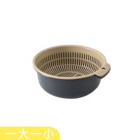 创意双层洗菜篮子塑料沥水篮厨房淘米洗菜盆家用客厅创意水果盘|蓝灰色 4个装(2大+2小)送礼物