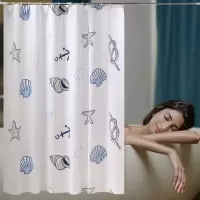 卫生间防水防霉浴帘布套装浴室窗帘淋浴房保暖加厚门帘子厕所挂帘|蓝贝壳 单帘200宽+200高+环