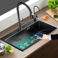 德国洗菜盆纳米水槽 双槽厨房304不锈钢洗碗槽黑色水池家用洗碗池