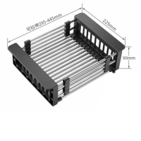 不锈钢多功能伸缩沥水篮厨房水槽洗碗沥水蓝碗筷置物架|武士黑大号普通款(大单槽/双槽用)