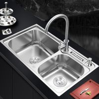 厨房304不锈钢加厚水槽双槽厨房一体洗菜盆双盆洗碗水池家用套餐