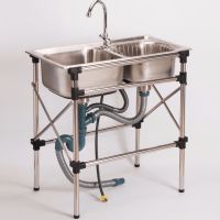 厨房304不锈钢水槽加厚双槽带落地支架子双槽洗菜盆洗手盆洗碗池