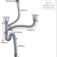 304不锈钢单/双水槽提笼防臭防堵下水器下水管厨房洗菜盆下水配件|双槽下水套装