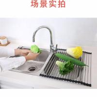 佳均厨房水槽水果篮沥水卷帘不锈钢沥水帘沥水盆可折叠置物架|大号304钢12管45*23沥水卷帘