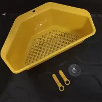 厨房水槽沥水架置物架三角吸盘式海绵架蔬菜水果抹布收纳架沥水篮|黄色 一个装[送吸盘]