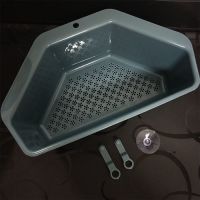 厨房水槽沥水架置物架三角吸盘式海绵架蔬菜水果抹布收纳架沥水篮|蓝色 三个装[送吸盘]