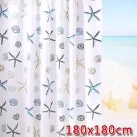欧式简约浴帘防水帘防霉浴室挂帘加厚淋浴布卫生间窗帘浴帘杆套装|白底海星180X180cm送挂环