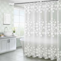 浴帘套装免打孔浴帘布防水防霉卫生间浴帘隔断帘浴帘杆套装窗帘布|加厚PEVA白曼花 套装120x200+90-160杆
