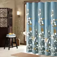 浴帘套装 浴帘杆套装 免打孔加厚浴帘卫生间浴帘布门帘防水隔断帘|精美白玉兰 单帘200宽*200高